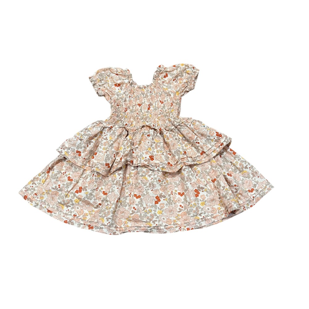 Rabbit + Bear Organic Cotton Girls 4T Floral Smocked Tiered Dress Peach
